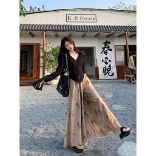 High-end sense new Chinese style ribbon jacket ink style high waist long pants skirt womens summer 2023 new fashion suit