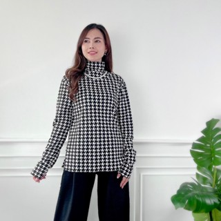 Anb - ZEC เสื้อแขนยาว ENNY/Houndstooth Ribbed Knit Longsleeve Jumbo XL/Latest Turtleneck Longsleeve Cufflinks/Womens Clothing/Longsleeve Cufflinks