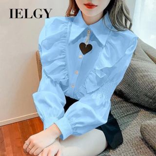 IELGY เสื้อเชิ้ตแขนยาว คอตุ๊กตา จับจีบ สไตล์ฝรั่งเศส หวานแหวว สําหรับผู้หญิง