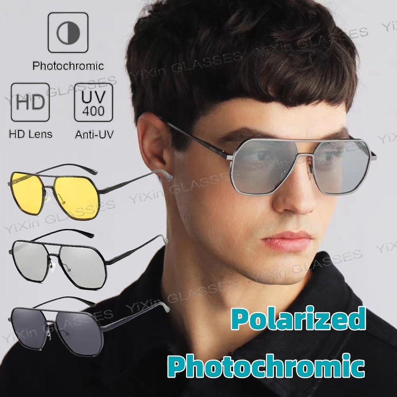 แว่นตากันแดด เลนส์โพลาไรซ์ ป้องกันแสงไฟคู่ เลนส์โฟโตโครมิก เหมาะกับใส่ขับรถกลางคืน แฟชั่นสําหรับผู้ชาย และผู้หญิง