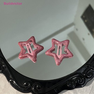 Buildvictor กิ๊บติดผม รูปดาวห้าแฉก ประดับเลื่อม สีเงิน สีชมพู สไตล์ฮาราจูกุ สําหรับผู้หญิง 1 คู่