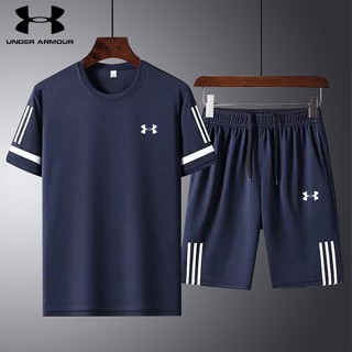 Under.armour ชุดกีฬา เสื้อแขนสั้น กางเกงขาสั้น ผ้าเรยอน ผ้าตาข่าย ระบายอากาศ แห้งเร็ว ใส่สบาย เหมาะกับวิ่งกลางแจ้ง สําหรับผู้ชาย