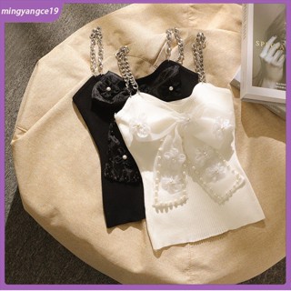 Cod เสื้อกล้ามแขนกุด ผ้าเรยอน ประดับโบว์ ไข่มุก หรูหรา สําหรับผู้หญิง