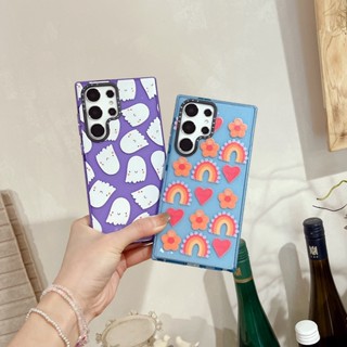 Casetify เคสโทรศัพท์มือถือ ซิลิโคนนิ่ม แต่งกลิตเตอร์ ระยิบระยับ ลายดอกไม้สีรุ้ง สีเขียวเรืองแสง สําหรับ Samsung Galaxy S23 S22 Plus