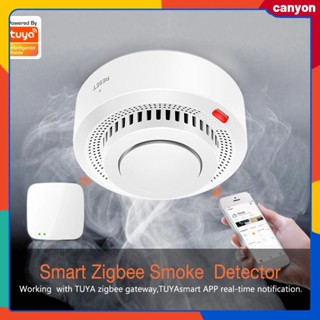 Tuya Smart Zigbee Smoke Detector Smart Fire Alarm Progressive Sound Photoelectric Smoke Sensor ทำงานร่วมกับ Tuya Zigbee Hub canyon