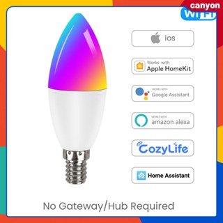 E14 5W WiFi Smart Dimmable Bulb RGB LED Candle Light Bulb APP Remote Controlled Support Voice Control ทำงานร่วมกับ Apple Homekit และ Google Assistant canyon