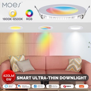 Moes ZigBee โคมไฟสปอตไลท์ 6W RGB เปลี่ยนสีได้ อบอุ่น สําหรับ Alexa Google Home Smart Life In Party