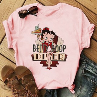 เสื้อยืด ผ้าฝ้าย พิมพ์ลายการ์ตูน Betty Boop น่ารัก เซ็กซี่ สําหรับนักเรียนหญิง