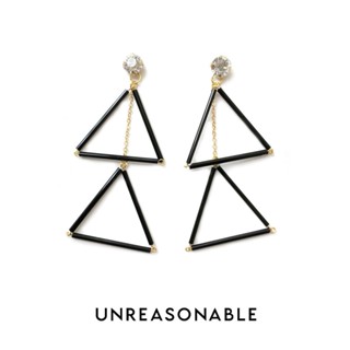 ต่างหู Dubble Triangle ดำ ต่างหูคลิป ต่างหูก้านเงินแท้ น้ำหนักเบา สวยใส่สบาย Unreasonable Accessories UA0431-03