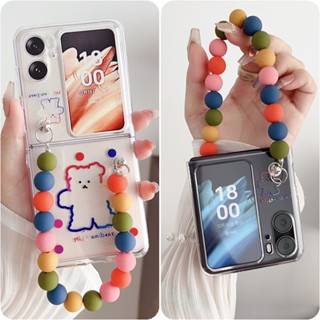 เคสโทรศัพท์มือถือแบบใส ฝาพับ กันกระแทก ลายการ์ตูนหมีน่ารัก พร้อมสายคล้องมือ หลากสี สําหรับ OPPO Find N2 Find N2