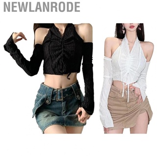 Newlanrode Drawstring Short Top  Polyester Fiber 3D Cutting Sweet Hot Halter Neck Camisole for Party