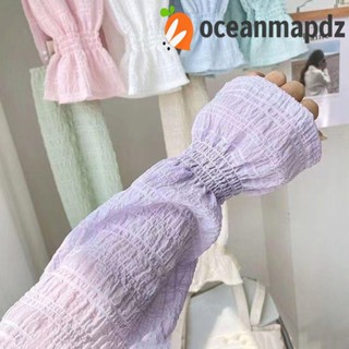 Oceanmapdz ปลอกแขนกันแดด ระบายอากาศ เรียบง่าย ขี่จักรยาน แขนยาว ป้องกันแสงแดดขับรถ สีพื้น สําหรับผู้หญิง