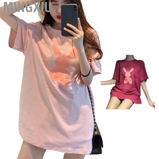 Mingxiu Women Short Sleeve Long T Shirt  Cute Rabbit Print Polyester Perfect Matching Summer Loose Sweet for Student Outdoor