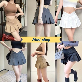 Mini shop🌸พร้อมส่ง🌸 (2306) กระโปรงกางเกงเอวสูง เว้าเอววี มี4สี จีบหน้าหลัง
 -NZ-XM