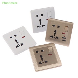 (Plusflower) ซ็อกเก็ตติดผนัง พร้อมสวิตช์ไฟ LED 5 รู USB