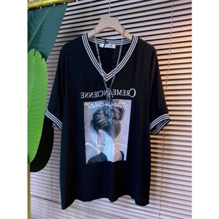 【Tshirt Oversize】เสื้อยืดแขนสั้น คอวี ทรงหลวม พิมพ์ลาย สไตล์เกาหลี แฟชั่นฤดูร้อน สําหรับผู้หญิง 40-150 กก.