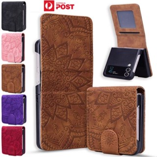 เคสโทรศัพท์หนัง ฝาพับ กันกระแทก พร้อมช่องใส่บัตร สําหรับ Samsung Galaxy Z Flip3 Flip4 5G