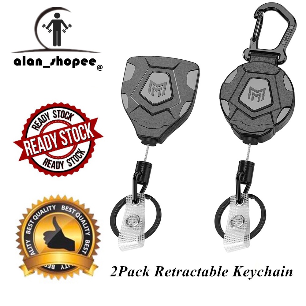 พวงกุญแจ แบบคลิปหนีบเข็มขัด พับเก็บได้ & Carabiner Ver เชือกเหล็ก 8 ออนซ์ 31.5 นิ้ว พร้อมพวงกุญแจ 2 แพ็ค