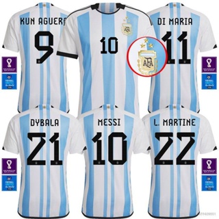 เสื้อยืด ลายทีมชาติฟุตบอล Messi Di Maria Martinez Dybala Aguero YT2 22-23 World Cup Winner Argentina 3 Star ชุดเหย้า TY2