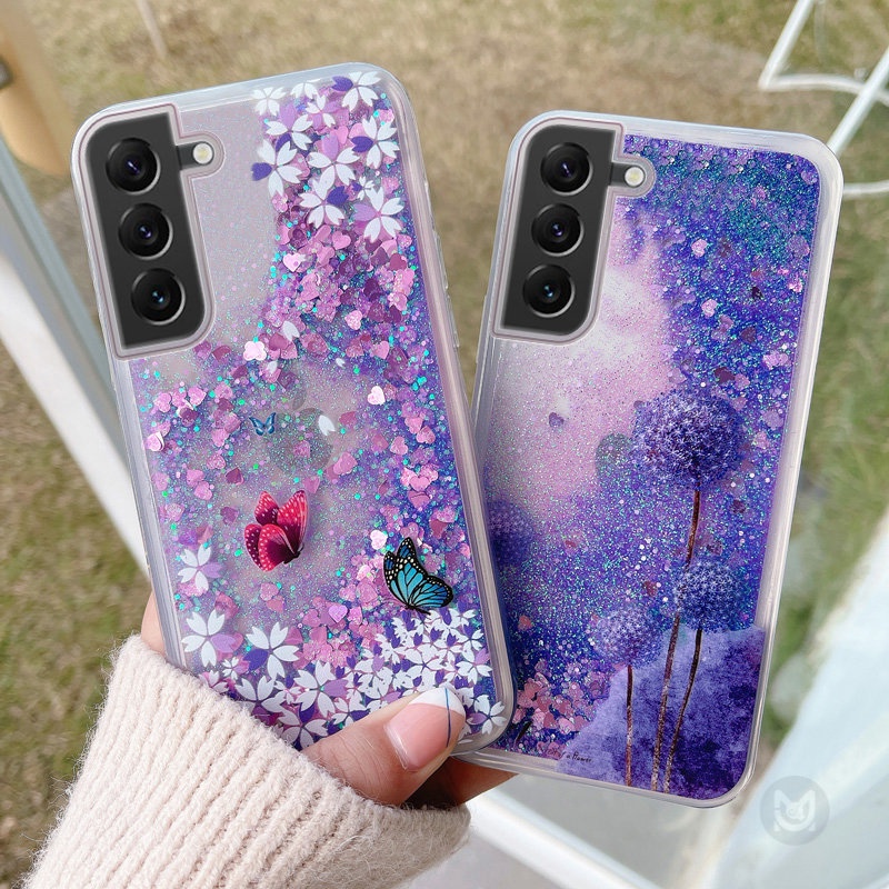 Liquid Quicksand Bling Glitter สําหรับ Samsung Galaxy S24FE S23FE S24 S23 S22 S21 S20 S10 S9 Plus S23 S22 S21 S20 Ultra S21FE S20FE S20FE S20 Ultra S20FE หมายเหตุ 20 Ultra 10 Plusฝาครอบโทรศัพท์โปร่งใส