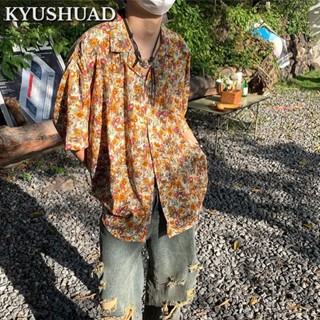 KYUSHUAD เยาวชนใหม่ขี้เกียจนิยมเสื้อตรงทั้งหมด อินเทรนด์ฮาราจูกุแขนห้าส่วนมาตรฐานญี่ปุ่น