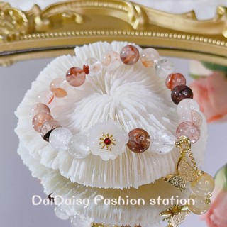 Daidaisy √♥ สร้อยข้อมือ ประดับลูกปัดคริสตัล ลายดอกไม้ ผีเสื้อ สีแดง แบบเรียบง่าย สําหรับผู้หญิง