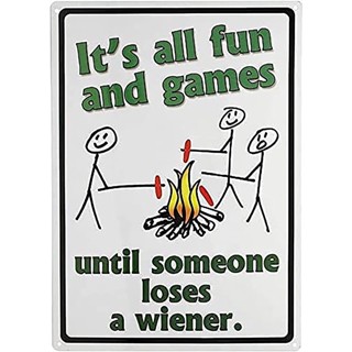 ใหม่ ป้ายโลหะดีบุก ลาย Its All Fun and Games Until Someone Loses A Wiener Fire สไตล์วินเทจ ย้อนยุค ขนาด 12X8 นิ้ว สําหรับตกแต่งผนังบ้าน บาร์ ร้านอาหาร