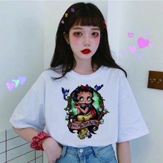 อ่อนนุ่ม 6 alice in wonderland betty boop เสื้อยืดลําลองสําหรับสตรีแขนสั้นใส่สบาย