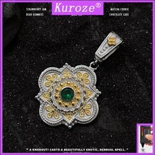 Kuroze สร้อยคอโซ่ จี้ดอกไม้ ประดับเพชร สี่แฉก สีเขียว สไตล์วินเทจ