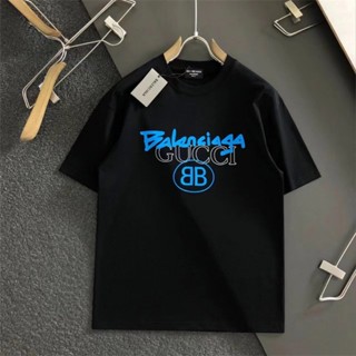 Balenclaga Original Co Branded เสื้อยืดคอกลม ผ้าฝ้าย สําหรับผู้ชาย และผู้หญิง