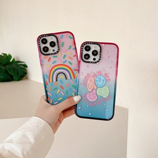 Casetify เคสโทรศัพท์มือถืออะคริลิค ลายหน้ายิ้ม สีรุ้ง แฟชั่น สําหรับ iPhone 14 12 13 Pro Max