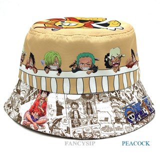 Fancysip หมวกบักเก็ต พิมพ์ลายการ์ตูนอนิเมะ One Piece ลูฟี่ สําหรับผู้ชาย และผู้หญิง