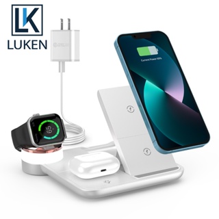 Luken 3 In 1 แท่นชาร์จไร้สาย สําหรับ iPh 14 13 12 11 Pro Max Mini XS XR App Watch &amp; AirPods Qi-Phone