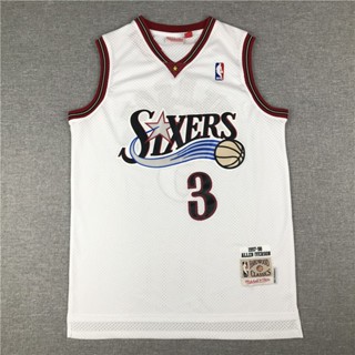 เสื้อกีฬาแขนสั้น ลายทีม NBA Jersey Philadelphia 76ers เสื้อกั๊ก ผ้าตาข่าย สีขาว สไตล์สปอร์ต 3 Iverson 998174