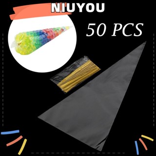 NIUYOU 50 ชิ้น ขนม พ็อกเก็ต ป๊อปคอร์น ใส กระดาษแก้ว ปาร์ตี้ โปรดปราน อุปกรณ์จัดงานแต่งงาน ซีล ถุงกรวย