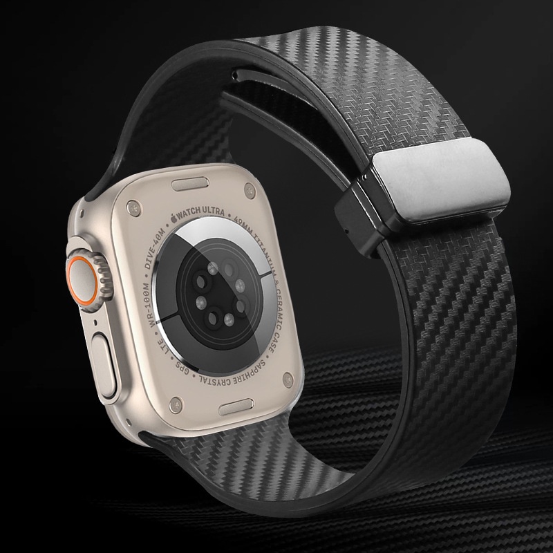 สายนาฬิกาข้อมือซิลิโคน คาร์บอนไฟเบอร์ แบบแม่เหล็ก สําหรับ Smart Watch Ultra SE 8 7 6 54 3 2 IWatch 49 มม. 45 มม. 41 มม. 44 มม. 40 มม. 38/42 มม.