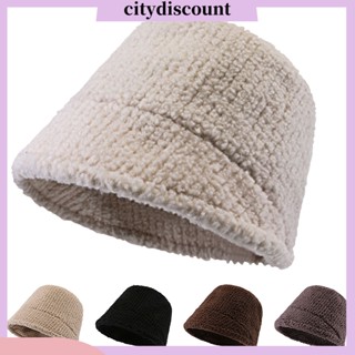 &lt;citydiscount&gt; หมวกบักเก็ต ผ้าถัก หนา นิ่ม ป้องกันหู กันแดด สไตล์เกาหลี สําหรับผู้หญิง