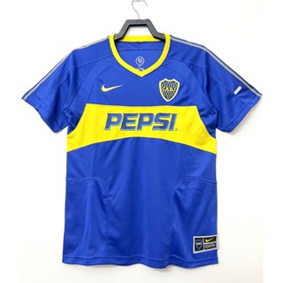 เสื้อกีฬาแขนสั้น ลายทีมชาติฟุตบอล Boca 03-04 ชุดเหย้า สไตล์วินเทจ