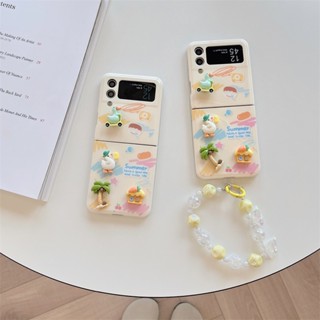 เคสป้องกันโทรศัพท์มือถือ ลายต้นมะพร้าว เป็ด และโซ่ กันกระแทก สําหรับ Samsung Galaxy Z Flip3 5G