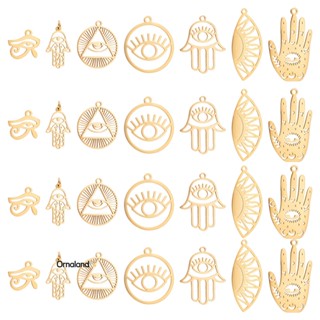 จี้สเตนเลส รูปดวงตาปีศาจ 7 แบบ สีทอง สําหรับทําเครื่องประดับ DIY 1 กล่อง 14 ชิ้น