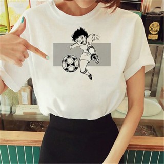 เสื้อยืด พิมพ์ลายกราฟฟิคอนิเมะ Captain Tsubasa สไตล์ญี่ปุ่น สําหรับผู้หญิง y2k