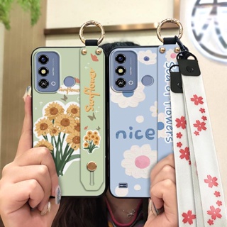 Anti-knock Dirt-resistant Phone Case For ZTE Blade A53 Original Soft Kickstand Wristband cute Lanyard cartoon sunflower Durable