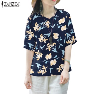 Zanzea Celmia เสื้อเชิ้ตลําลอง แขนสั้น คอกลม พิมพ์ลายดอกไม้ สําหรับผู้หญิง