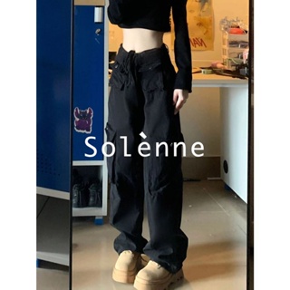 Solenne  กางเกงขายาว กางเกงยีสน์ผู้หญิง ทรงหลวม ๆ ตรง Retro Hip Hop Pants 2023 NEW Style ทันสมัย High quality สไตล์เกาหลี คุณภาพสูง A20M046 36Z230909