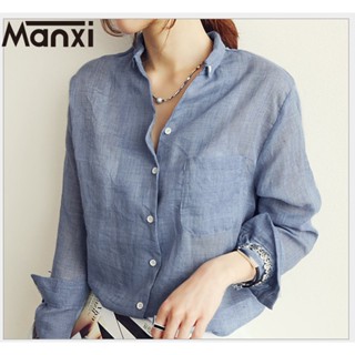 Manxi เสื้อเชิ้ตผู้หญิง เสื้อสาวอวบ สะดวกสบาย  มีความรู้สึกของการออกแบบ A95K0G7