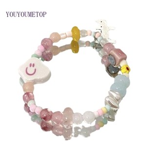 Youyo สร้อยข้อมือ จี้ลูกปัดดอกไม้ สีแคนดี้ เครื่องประดับ สําหรับเด็กผู้หญิง เพื่อน ปาร์ตี้