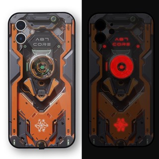 เคสโทรศัพท์มือถือกระจกนิรภัย พิมพ์ลาย Cyberpunk สีส้ม สําหรับ IPhone 7 8 Plus X Xs XR 11 12 13 14 Pro Max SE 2 3