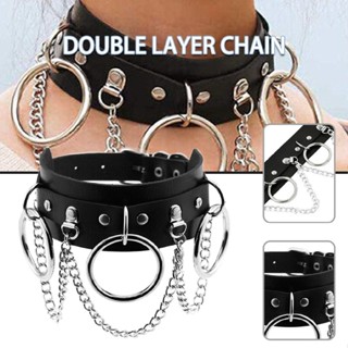 New Women PU Leather Choker Necklace O Ring Neck Collar Chain Gothic Punk Belt