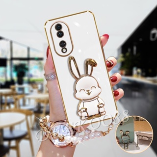 เคสโทรศัพท์มือถือแบบนิ่ม ลายการ์ตูนกระต่ายน่ารัก 3D พร้อมที่ตั้งวาง และสายคล้องข้อมือ สําหรับ Honor 90 Lite X8a Magic5 Pro 5G 4G Honor90Lite Honor90