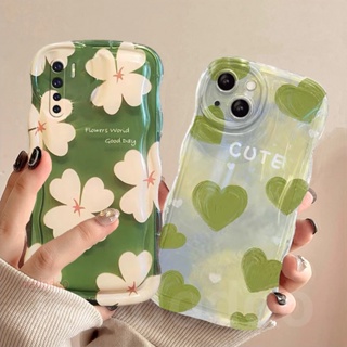 Cute Green Flower Love Summer Clear Casing For iPhone 15 14 13 12 11 Pro Xs max Mini 7 8 6 6S Plus X XR 14ProMax 13promax 12promax 11promax 6+6S+ 7+ 8+ Wavy edge Fine Hole aAirbag Shockoproof Soft Phone Case BW 75